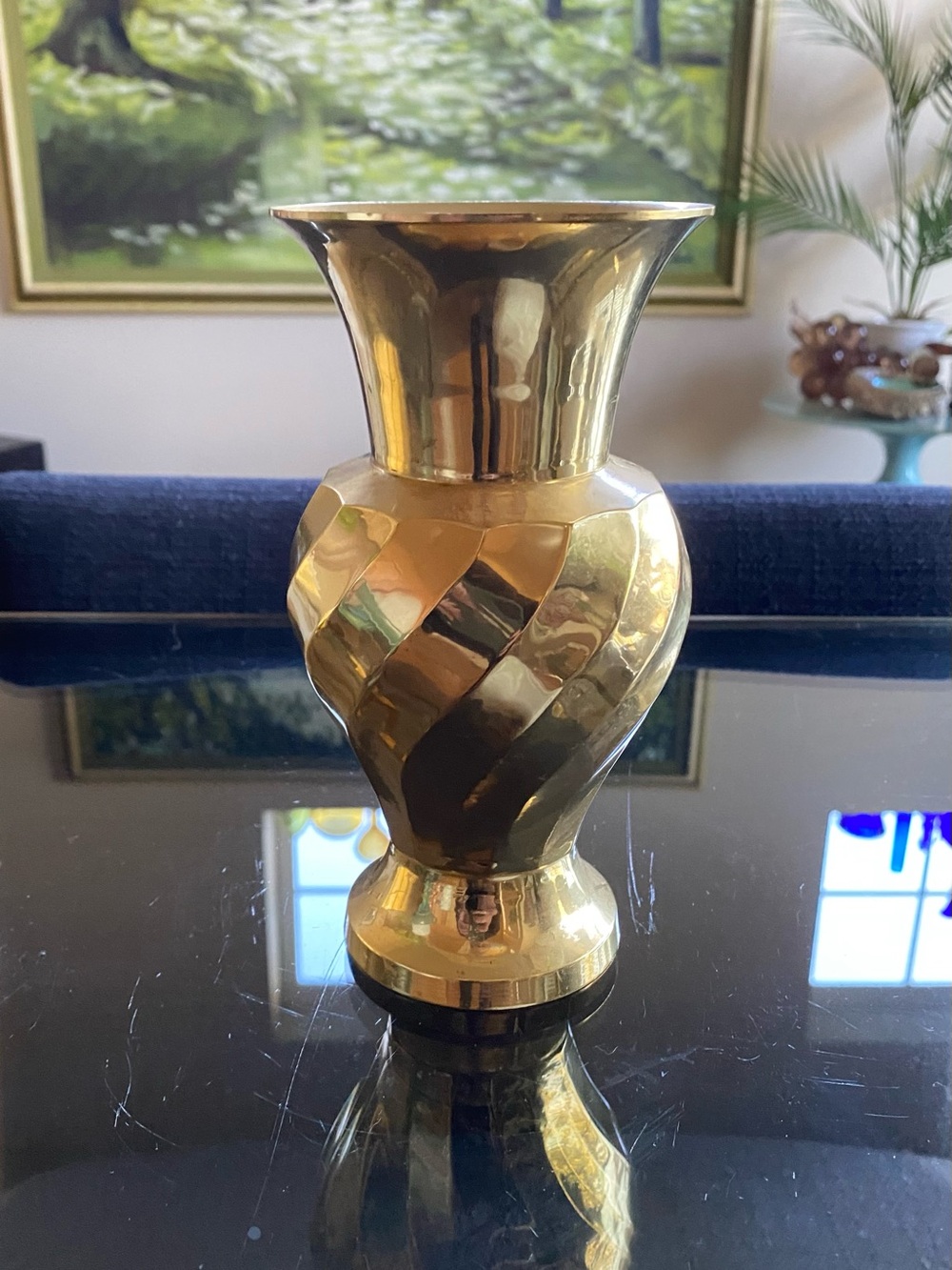 Vintage Solid Brass Swirl Vase Flared Rim Mid-Century Boho Decor